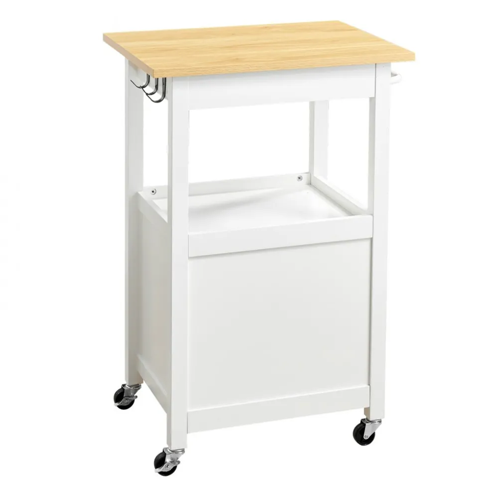 VEVOR Kitchen Island Cart with Single Door Cabinet, Mobile Carts with Drawer, Towel Rack, Hooks, Portable Table on Swivel Wheels, Small Coffee Islands Microwave Stand for Dining Room, 18x23 in, White
