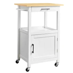 VEVOR Kitchen Island Cart with Single Door Cabinet, Mobile Carts with Drawer, Towel Rack, Hooks, Portable Table on Swivel Wheels, Small Coffee Islands Microwave Stand for Dining Room, 18x23 in, White