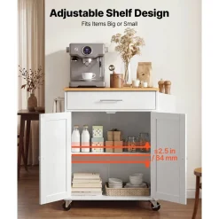 VEVOR Kitchen Island Cart with Storage, 31.3 in Wide Mobile Rolling Storage Island on Swivel Wheels, with Drawer, Storage Cabinet, Spice/Towel Rack, Â Table for Home Dining Room, White