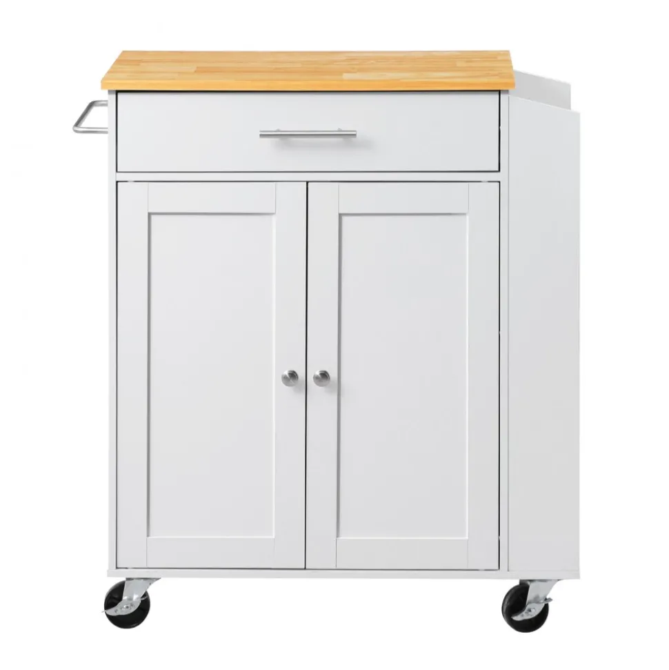 VEVOR Kitchen Island Cart with Storage, 46.06 in Wide Mobile Rolling Storage Island on Swivel Wheels, with Drawer, Storage Cabinet, Drop Leaf, Spice/Towel Rack, Table for Home Dining Room, White