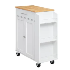 VEVOR Kitchen Island Cart with Storage, 46.06 in Wide Mobile Rolling Storage Island on Swivel Wheels, with Drawer, Storage Cabinet, Drop Leaf, Spice/Towel Rack, Table for Home Dining Room, White