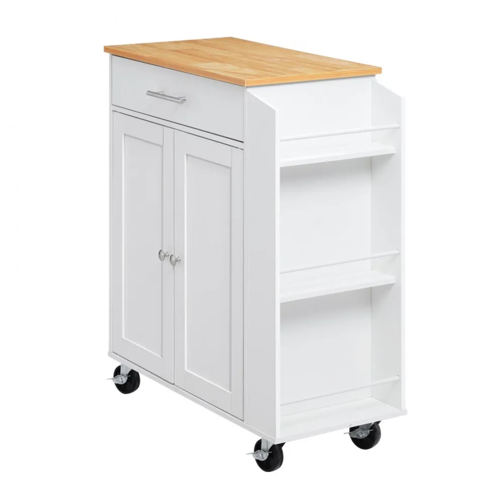VEVOR Kitchen Island Cart with Storage, 46.06 in Wide Mobile Rolling Storage Island on Swivel Wheels, with Drawer, Storage Cabinet, Drop Leaf, Spice/Towel Rack, Table for Home Dining Room, White