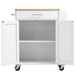 VEVOR Kitchen Island Cart with Storage, 46.06 in Wide Mobile Rolling Storage Island on Swivel Wheels, with Drawer, Storage Cabinet, Drop Leaf, Spice/Towel Rack, Table for Home Dining Room, White
