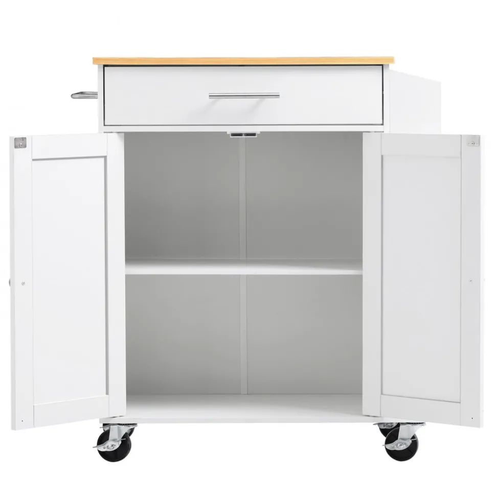 VEVOR Kitchen Island Cart with Storage, 46.06 in Wide Mobile Rolling Storage Island on Swivel Wheels, with Drawer, Storage Cabinet, Drop Leaf, Spice/Towel Rack, Table for Home Dining Room, White