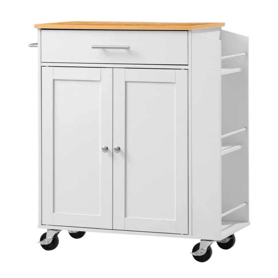 VEVOR Kitchen Island Cart with Storage, 46.06 in Wide Mobile Rolling Storage Island on Swivel Wheels, with Drawer, Storage Cabinet, Drop Leaf, Spice/Towel Rack, Table for Home Dining Room, White