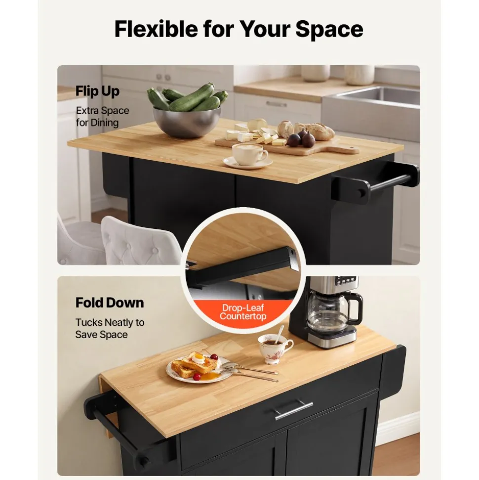 VEVOR Kitchen Island Cart with Storage, 24.84 in Wide Mobile Rolling Storage Island on Swivel Wheels, with Drawer, Storage Cabinet, Towel Rack, Hooks, Table for Home Dining Room, White