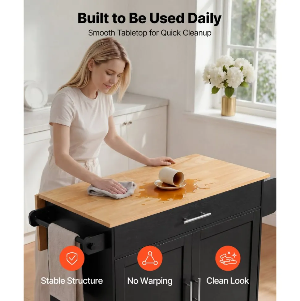 VEVOR Kitchen Island Cart with Storage, 24.84 in Wide Mobile Rolling Storage Island on Swivel Wheels, with Drawer, Storage Cabinet, Towel Rack, Hooks, Table for Home Dining Room, White