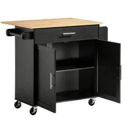 VEVOR Kitchen Island Cart with Storage, 24.84 in Wide Mobile Rolling Storage Island on Swivel Wheels, with Drawer, Storage Cabinet, Towel Rack, Hooks, Table for Home Dining Room, White