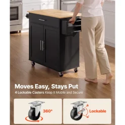 VEVOR Kitchen Island Cart with Storage, 24.84 in Wide Mobile Rolling Storage Island on Swivel Wheels, with Drawer, Storage Cabinet, Towel Rack, Hooks, Table for Home Dining Room, White