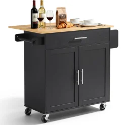 VEVOR Kitchen Island Cart with Storage, 24.84 in Wide Mobile Rolling Storage Island on Swivel Wheels, with Drawer, Storage Cabinet, Towel Rack, Hooks, Table for Home Dining Room, White