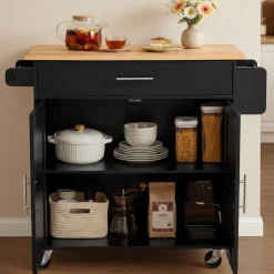 VEVOR Kitchen Island Cart with Storage, 24.84 in Wide Mobile Rolling Storage Island on Swivel Wheels, with Drawer, Storage Cabinet, Towel Rack, Hooks, Table for Home Dining Room, White