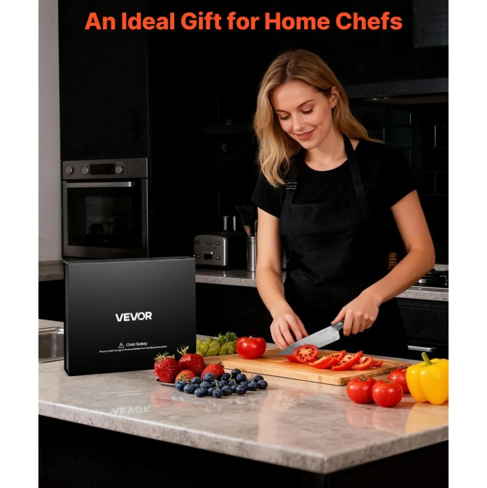 VEVOR Kitchen Knife Set, 5 Piece High Carbon Stainless Steel Sharp Knife Set, Durable and Rust-Resistant, Professional Kitchen Cutlery with Ergonomic Crack-Resistant Handle, for Precise Cutting