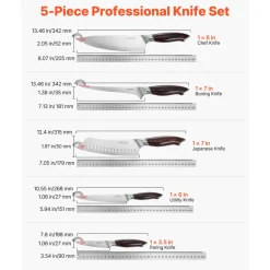 VEVOR Kitchen Knife Set, 5 Piece High Carbon Stainless Steel Sharp Knife Set, Durable and Rust-Resistant, Professional Kitchen Cutlery with Ergonomic Crack-Resistant Handle, for Precise Cutting