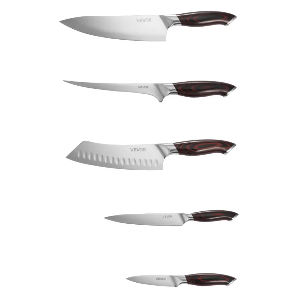 VEVOR Kitchen Knife Set, 5 Piece High Carbon Stainless Steel Sharp Knife Set, Durable and Rust-Resistant, Professional Kitchen Cutlery with Ergonomic Crack-Resistant Handle, for Precise Cutting