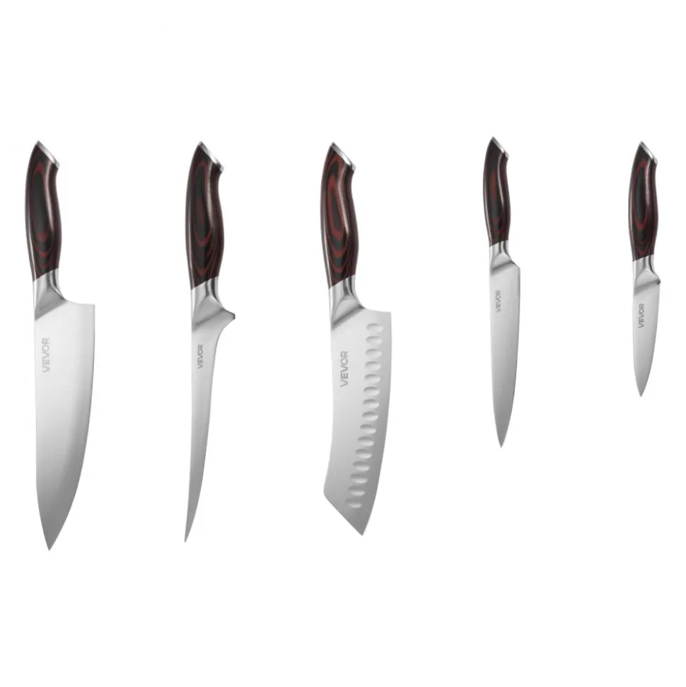 VEVOR Kitchen Knife Set, 5 Piece High Carbon Stainless Steel Sharp Knife Set, Durable and Rust-Resistant, Professional Kitchen Cutlery with Ergonomic Crack-Resistant Handle, for Precise Cutting
