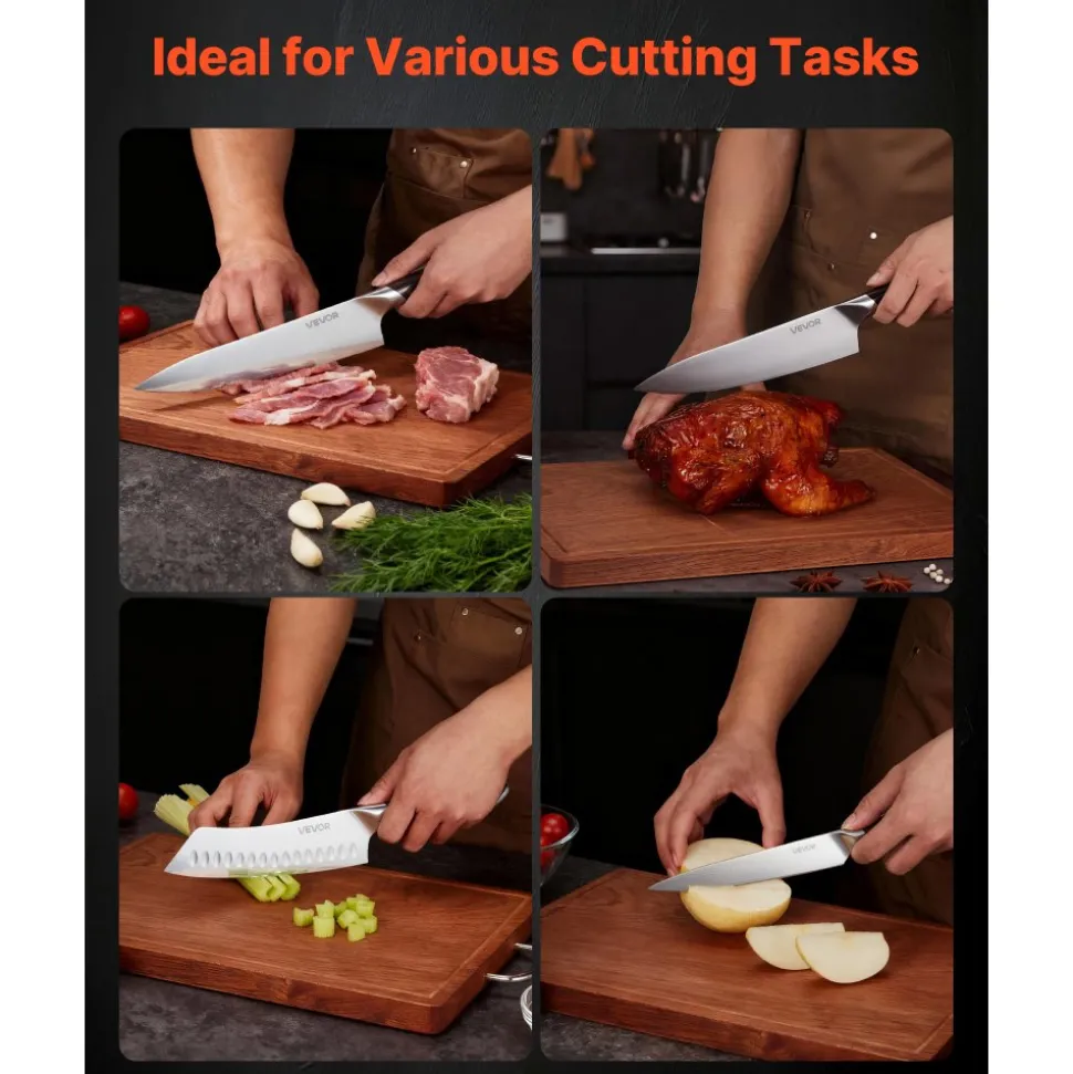 VEVOR Kitchen Knife Set, 5 Piece High Carbon Stainless Steel Sharp Knife Set, Durable and Rust-Resistant, Professional Kitchen Cutlery with Ergonomic Crack-Resistant Handle, for Precise Cutting