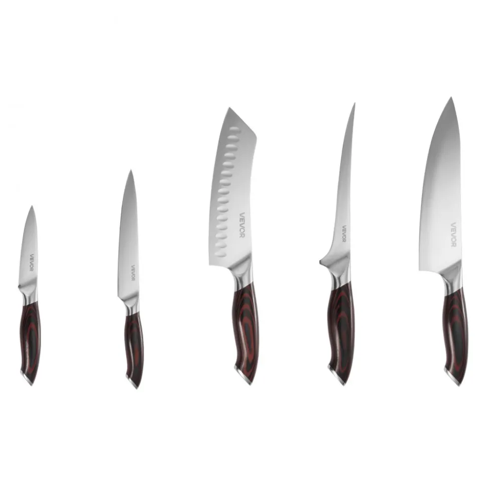 VEVOR Kitchen Knife Set, 5 Piece High Carbon Stainless Steel Sharp Knife Set, Durable and Rust-Resistant, Professional Kitchen Cutlery with Ergonomic Crack-Resistant Handle, for Precise Cutting