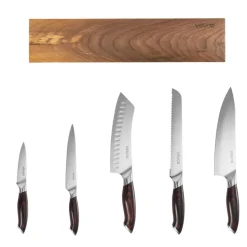 VEVOR Kitchen Knife Set, 6 Piece High Carbon Stainless Steel Sharp Knife Set, Professional Kitchen Cutlery with Ergonomic Crack-Resistant Handle, and Walnut Finish Powerful Magnetic Knives Holder