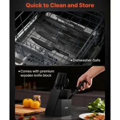 VEVOR Kitchen Knife Set with Block and Sharpener, 15 Piece German High Carbon Stainless Steel Knife Set, Kitchen Cutlery with PP Ergonomic Handle, Sharpening Rod and Wooden Block, for Home Cooks