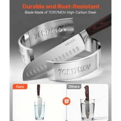 VEVOR Kitchen Knife Set with Block and Sharpener, 15 Piece High Carbon Stainless Steel Knife Set, Rust-Resistant Kitchen Cutlery with Ergonomic Handle, Sharpening Rod & Premium Wooden Block, for Home
