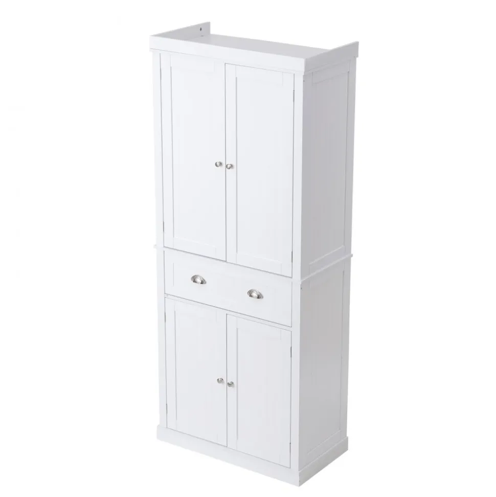 VEVOR 72" Kitchen Pantry Storage Cabinet, Freestanding Utility Cabinets with Doors, Drawer and 3 Adjustable Shelves, Tall Food Buffet Pantries for Kitchen, Living Room, Dinning Room, Laundry, White