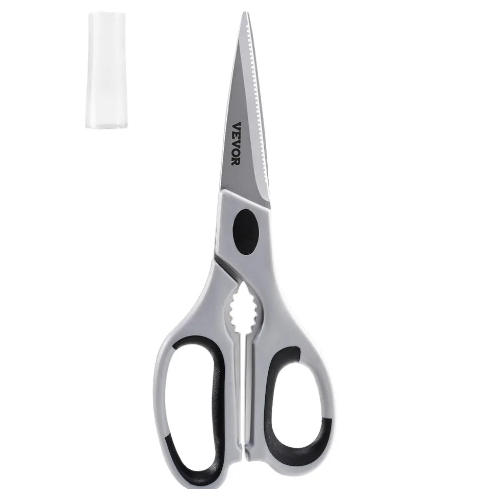 VEVOR Kitchen Scissors, Durable Stainless Steel Kitchen Shears with Protective Sheath, Heavy Duty Cooking Shears Soft Grip Comfort Handle, Kitchen Utensil for Cutting Meat, Food, Fish, Poultry, Grey