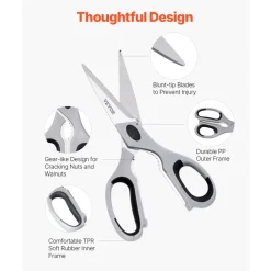 VEVOR Kitchen Scissors, Durable Stainless Steel Kitchen Shears with Protective Sheath, Heavy Duty Cooking Shears Soft Grip Comfort Handle, Kitchen Utensil for Cutting Meat, Food, Fish, Poultry, Grey