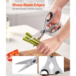 VEVOR Kitchen Scissors, Durable Stainless Steel Kitchen Shears with Protective Sheath, Heavy Duty Cooking Shears Soft Grip Comfort Handle, Kitchen Utensil for Cutting Meat, Food, Fish, Poultry, Grey