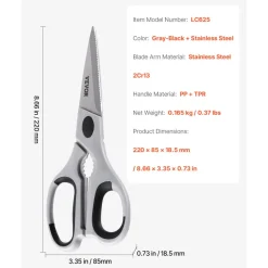 VEVOR Kitchen Scissors, Durable Stainless Steel Kitchen Shears with Protective Sheath, Heavy Duty Cooking Shears Soft Grip Comfort Handle, Kitchen Utensil for Cutting Meat, Food, Fish, Poultry, Grey