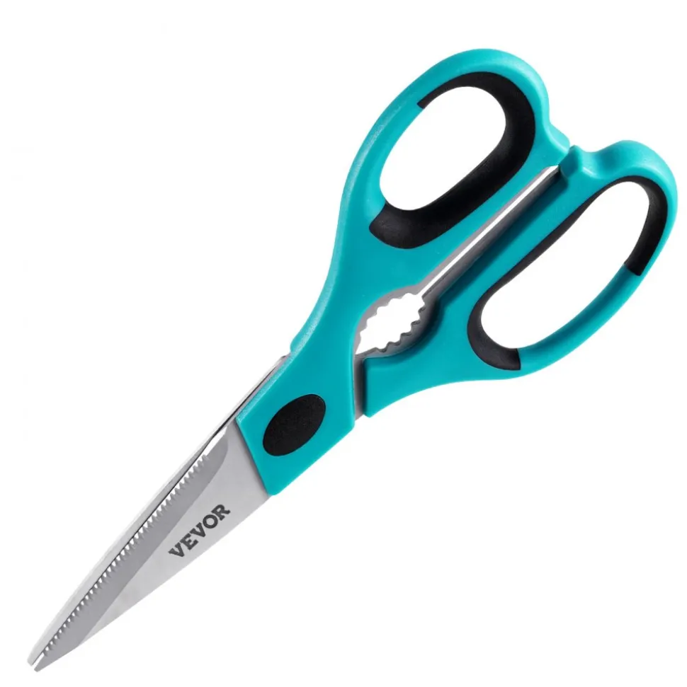 VEVOR Kitchen Scissors, 2 Pack Durable Stainless Steel Kitchen Shears with Sheaths, Heavy Duty Cooking Shears with Soft Grip Comfort Handle, Kitchen Utensil for Cutting Meat, Fish, Poultry, Cyan+Grey