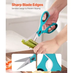 VEVOR Kitchen Scissors, 2 Pack Durable Stainless Steel Kitchen Shears with Sheaths, Heavy Duty Cooking Shears with Soft Grip Comfort Handle, Kitchen Utensil for Cutting Meat, Fish, Poultry, Cyan+Grey