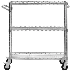 VEVOR Kitchen Utility Cart, 3 Tier Heavy Duty Adjustable Wire Storage Rack, Commercial Steel Rolling Service Trolley on Wheels, Work Table with Handle Bar, for Garage and Laundry Room, 35x17.8x40.9 in