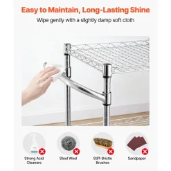 VEVOR Kitchen Utility Cart, 3 Tier Heavy Duty Adjustable Wire Storage Rack, Commercial Steel Rolling Service Trolley on Wheels, Work Table with Handle Bar, for Garage and Laundry Room, 35x17.8x40.9 in