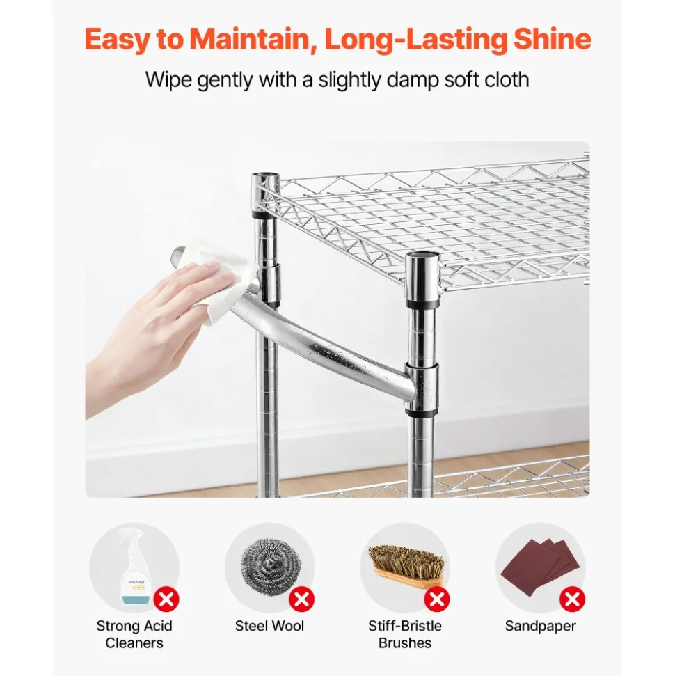 VEVOR Kitchen Utility Cart, 3 Tier Heavy Duty Adjustable Wire Storage Rack, Commercial Steel Rolling Service Trolley on Wheels, Work Table with Handle Bar, for Garage and Laundry Room, 35x17.8x40.9 in