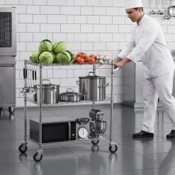 VEVOR Kitchen Utility Cart, 3 Tier Heavy Duty Adjustable Wire Storage Rack, Commercial Steel Rolling Service Trolley on Wheels, Work Table with Handle Bar, for Garage and Laundry Room, 35x17.8x40.9 in