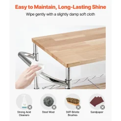 VEVOR Kitchen Utility Cart, 3 Tier Heavy Duty Adjustable Wire Storage Rack with Wood Tabletop and Handle Bar, Rolling Portable Service Trolley on Wheels, 661 lbs Steel Work Table, 30x18x36 in