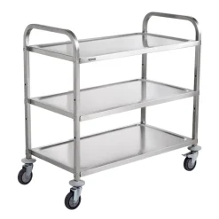 VEVOR Kitchen Utility Cart, 3 Tiers, Wire Rolling Cart with 450LBS Capacity, Steel Service Cart on Wheels, Metal Storage Trolley with 80mm Basket Curved Handle PP Liner 6 Hooks, for Indoor and Outdoor