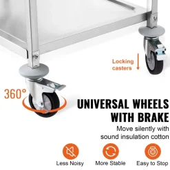 VEVOR Kitchen Utility Cart, 3 Tiers, Wire Rolling Cart with 450LBS Capacity, Steel Service Cart on Wheels, Metal Storage Trolley with 80mm Basket Curved Handle PP Liner 6 Hooks, for Indoor and Outdoor