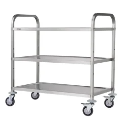 VEVOR Kitchen Utility Cart, 3 Tiers, Wire Rolling Cart with 450LBS Capacity, Steel Service Cart on Wheels, Metal Storage Trolley with 80mm Basket Curved Handle PP Liner 6 Hooks, for Indoor and Outdoor