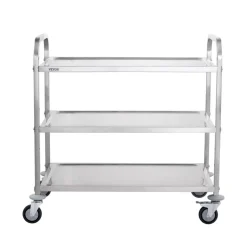 VEVOR Kitchen Utility Cart, 3 Tiers, Wire Rolling Cart with 450LBS Capacity, Steel Service Cart on Wheels, Metal Storage Trolley with 80mm Basket Curved Handle PP Liner 6 Hooks, for Indoor and Outdoor