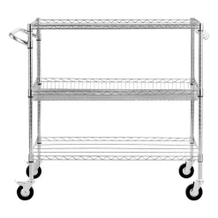 VEVOR Kitchen Utility Cart, 3 Tier Heavy Duty Adjustable Wire Storage Rack, Commercial Steel Rolling Service Trolley on Wheels, Work Table with Handle Bar, for Garage and Laundry Room, 40x25x40.9 in