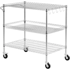 VEVOR Kitchen Utility Cart, 3 Tier Heavy Duty Adjustable Wire Storage Rack, Commercial Steel Rolling Service Trolley on Wheels, Work Table with Handle Bar, for Garage and Laundry Room, 40x25x40.9 in