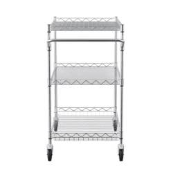 VEVOR Kitchen Utility Cart, 3 Tiers, Wire Rolling Cart with 661LBS Capacity, Steel Service Cart on Wheels, Metal Storage Trolley with 80mm Deep Basket Curved Handle 6 Hooks, for Indoor and Outdoor Use
