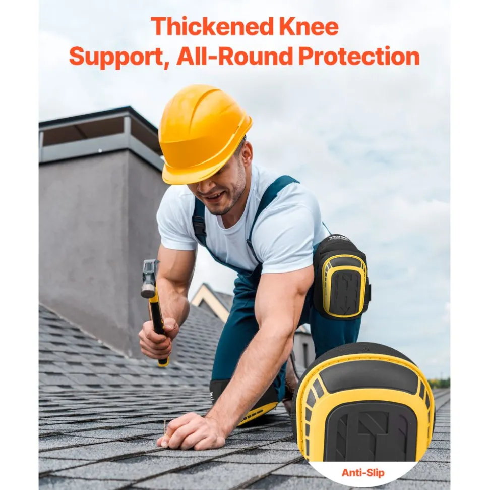 VEVOR Knee Pads for Work, Extended Heavy Duty Construction Knee Pads with 2 Extension Straps, Anti-slip Foam Gel Knee Pads, Men & Women, for Gardening Flooring Roofing and Cleaning, Yellow and Black