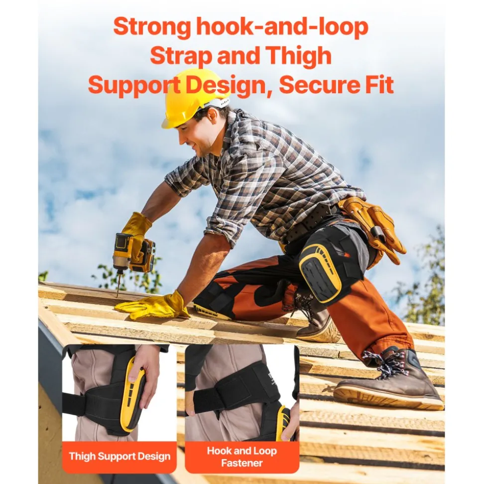 VEVOR Knee Pads for Work, Extended Heavy Duty Construction Knee Pads with 2 Extension Straps, Anti-slip Foam Gel Knee Pads, Men & Women, for Gardening Flooring Roofing and Cleaning, Yellow and Black