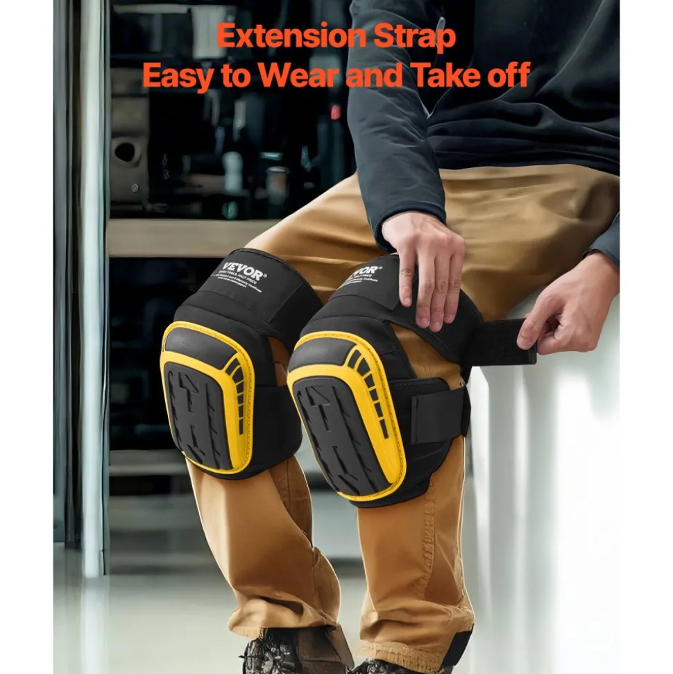 VEVOR Knee Pads for Work, Extended Heavy Duty Construction Knee Pads with 2 Extension Straps, Anti-slip Foam Gel Knee Pads, Men & Women, for Gardening Flooring Roofing and Cleaning, Yellow and Black