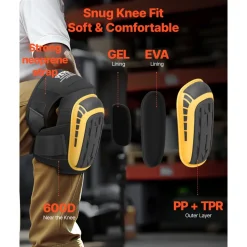VEVOR Knee Pads for Work, Extended Heavy Duty Construction Knee Pads with 2 Extension Straps, Anti-slip Foam Gel Knee Pads, Men & Women, for Gardening Flooring Roofing and Cleaning, Yellow and Black