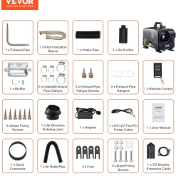 VEVOR 8KW Diesel Heater, 12V/24V All in One Diesel Air Heater, Bluetooth APP Control, Remote Control and Display Screen, CO Alarm, Fast Heating Horizontal Portable Diesel Heater for Vehicles, Garage