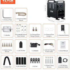 VEVOR 8KW Diesel Heater, 12V/24V All in One Diesel Air Heater, Bluetooth APP Control, Remote Control and Display Screen, CO Alarm, Fast Heating Vertical Portable Diesel Heater for Vehicles, Garage