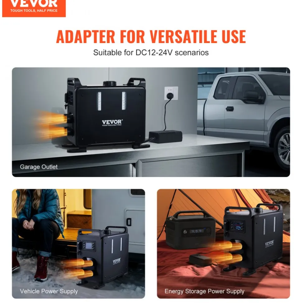 VEVOR 8KW Diesel Heater, 12V/24V All in One Diesel Air Heater, Bluetooth APP Control, Remote Control and Display Screen, CO Alarm, Fast Heating Vertical Portable Diesel Heater for Vehicles, Garage